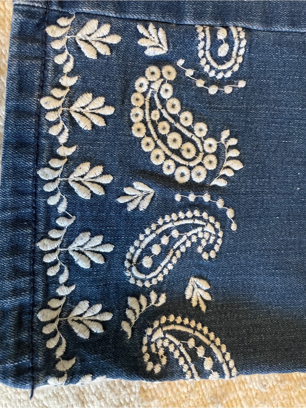 Style & Co. Dark Blue Cropped Jeans with White Embroidered Hem - Picture 2 of 5